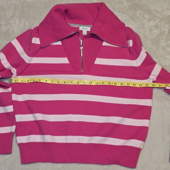 ON 34th Women’s Size L Pink Striped Half-Zip Sweater Pullover Long Sleeve - Picture 6 of 7